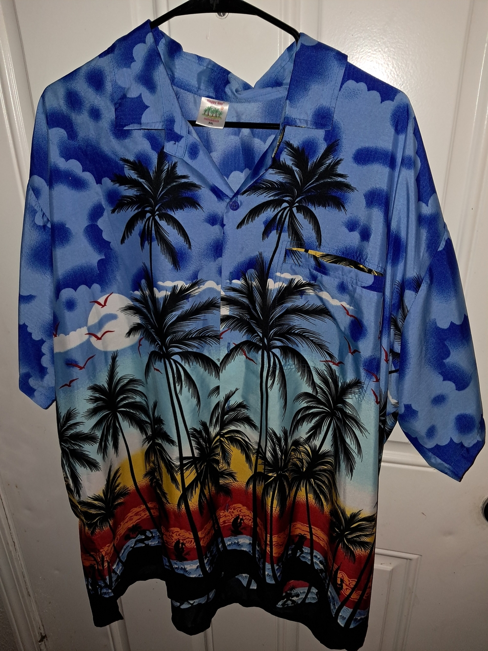 Blue Tropical Palm Print Short-Sleeve Shirt By Happy Bay Mens Size XXL